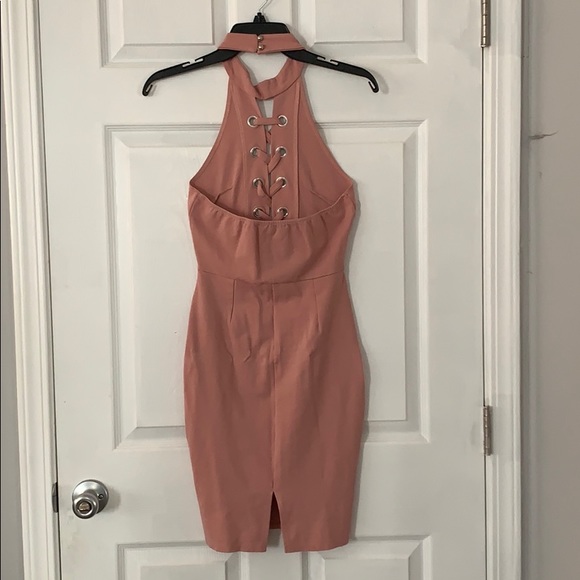 Fashion Nova - Pink Lace up Halter Dress - Picture 2 of 7